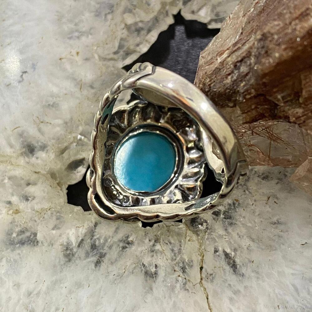 Carolyn Pollack Vintage Sterling Silver Oval Turquoise Decorated Ring For Women - Picture 7 of 10